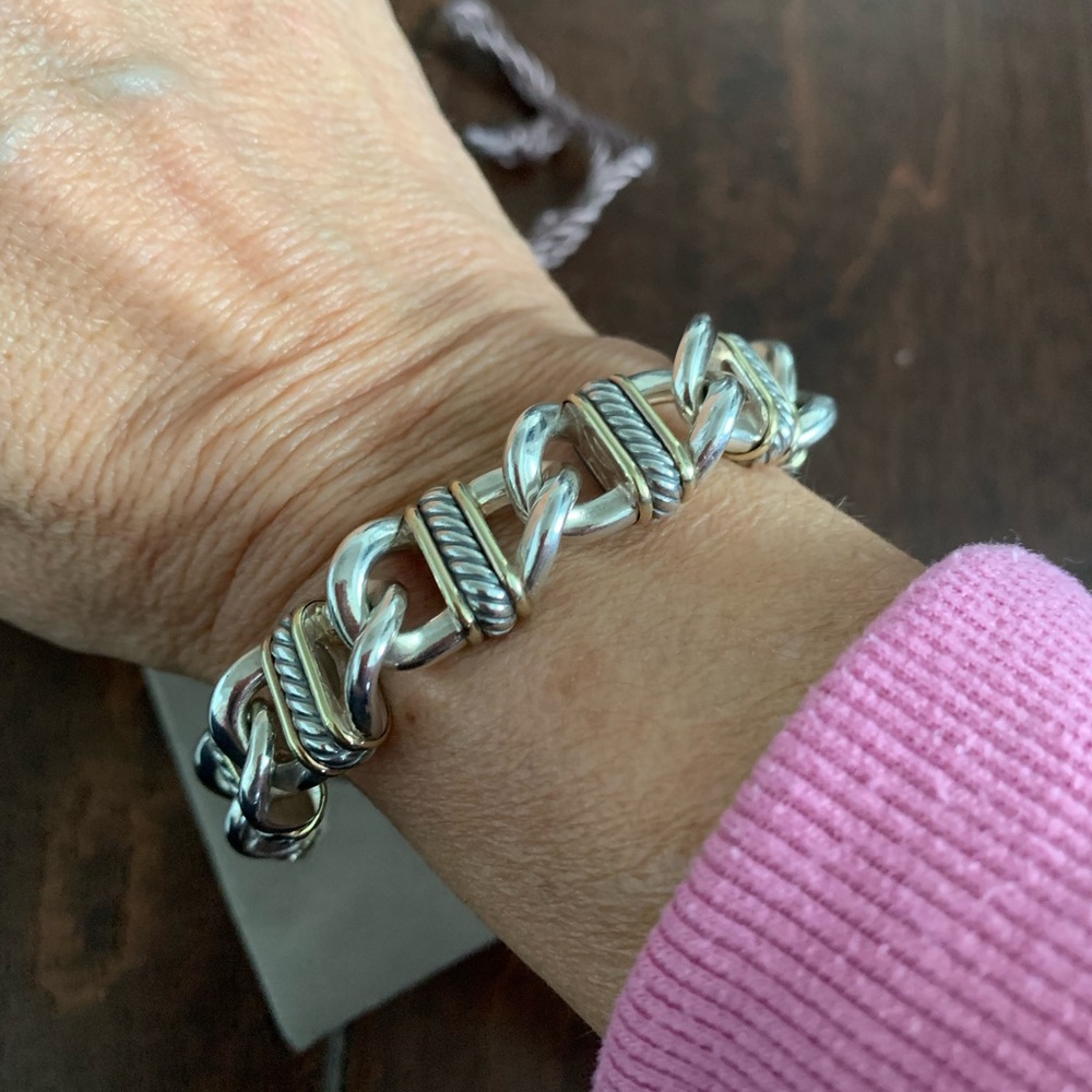 David Yurman Two-Tone Sterling & 18k Gold Madison Link Bracelet - Picture 9 of 11